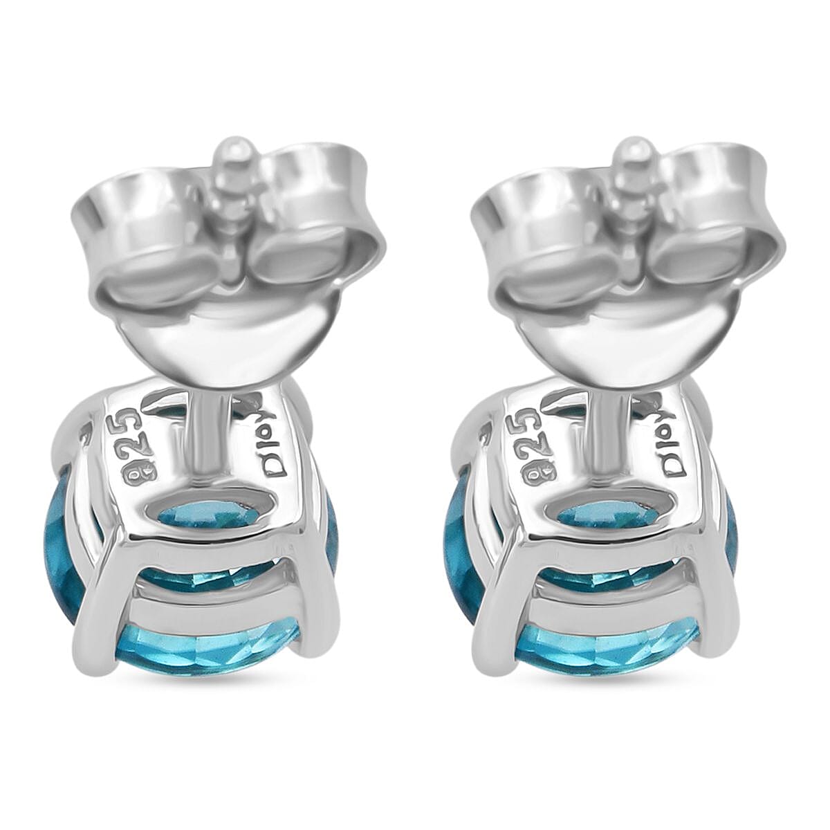 D'Joy Blue Zircon Solitaire Stud Earring with Push Back in Rhodium Overlay Sterling Silver 2.00 Ct. 8502183 4
