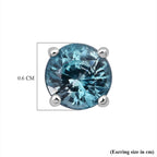 D'Joy Blue Zircon Solitaire Stud Earring with Push Back in Rhodium Overlay Sterling Silver 2.00 Ct.