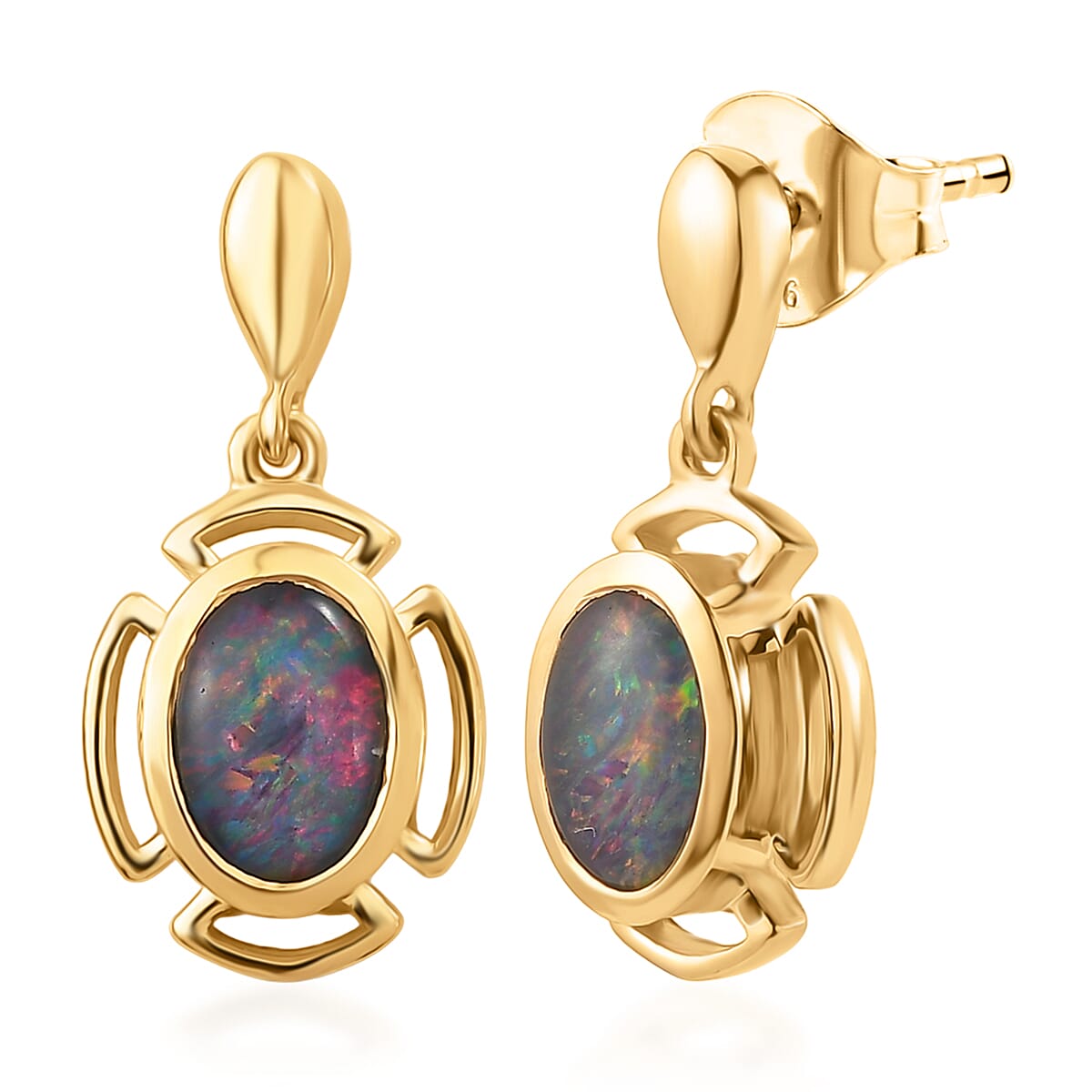 D'Joy - Boulder Opal Dangling Earring with Post in Yellow Gold Plated Sterling Silver 1.15 Ct. 8568044 0