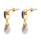D'Joy - Boulder Opal Fresh Water Pearl Dangling Earring with Push Post in Yellow Gold Plated Sterling Silver 7.65 Ct.