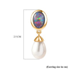 D'Joy - Boulder Opal Fresh Water Pearl Dangling Earring with Push Post in Yellow Gold Plated Sterling Silver 7.65 Ct.