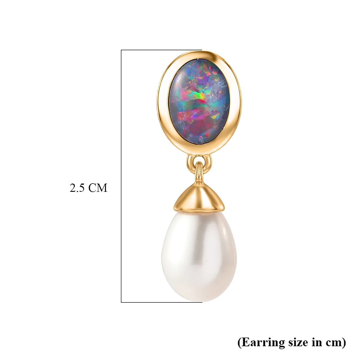D'Joy - Boulder Opal Fresh Water Pearl Dangling Earring with Push Post in Yellow Gold Plated Sterling Silver 7.65 Ct. 8568040 6