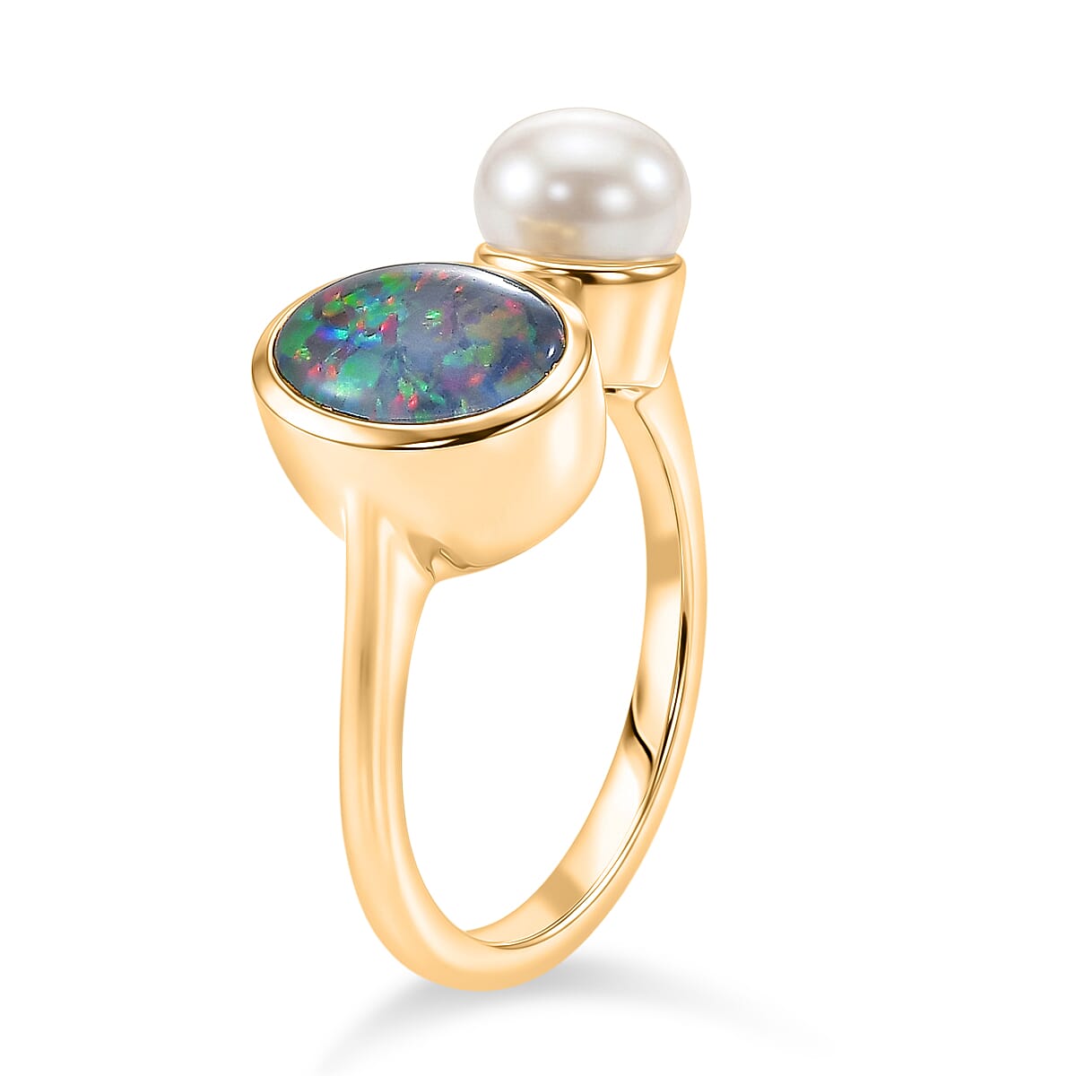D'Joy - Boulder Opal Triplet &amp; Fresh Water Pearl Ring in Yellow Gold Plated Sterling Silver 2.87 Ct. 8568028 4