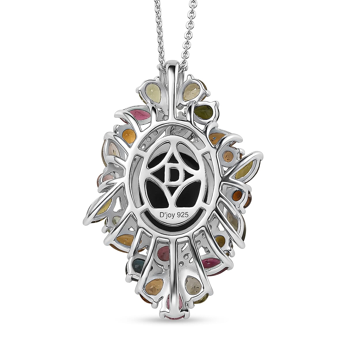 D'Joy - Boulder Opal Multi-Tourmaline &amp; White Zircon Cluster Pendant with Chain (Size 20) in Rhodium Overlay Sterling Silver 6.40 Ct. 4475723 5