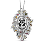 D'Joy - Boulder Opal Multi-Tourmaline & White Zircon Cluster Pendant with Chain (Size 20) in Rhodium Overlay Sterling Silver 6.40 Ct.