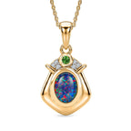 D'Joy - Boulder Opal Natural Chrome Diopside & White Zircon Pendant with Chain (Size 20) in Yellow Gold Plated Sterling Silver