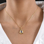 D'Joy - Boulder Opal Natural Chrome Diopside & White Zircon Pendant with Chain (Size 20) in Yellow Gold Plated Sterling Silver