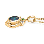 D'Joy - Boulder Opal Natural Chrome Diopside & White Zircon Pendant with Chain (Size 20) in Yellow Gold Plated Sterling Silver