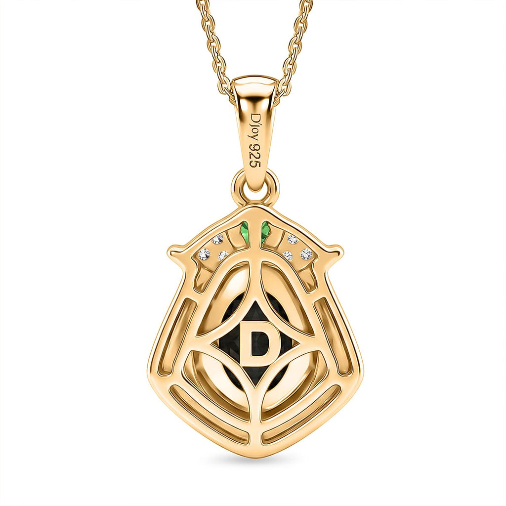 D'Joy - Boulder Opal Natural Chrome Diopside & White Zircon Pendant with Chain (Size 20) in Yellow Gold Plated Sterling Silver