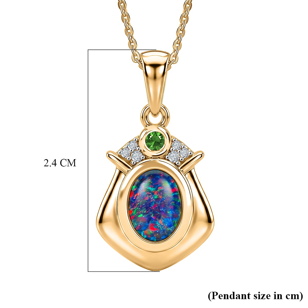 D'Joy - Boulder Opal Natural Chrome Diopside &amp; White Zircon Pendant with Chain (Size 20) in Yellow Gold Plated Sterling Silver 4475728 7