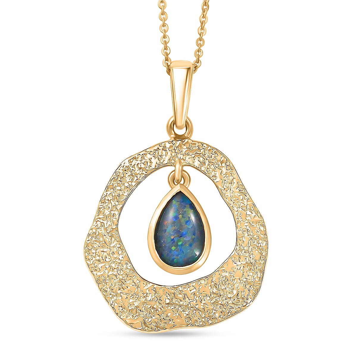 D'Joy - Boulder Opal Pear Cut Solitaire Pendant with Chain (Size 20) in Yellow Gold Plated Sterling Silver 4475729 0