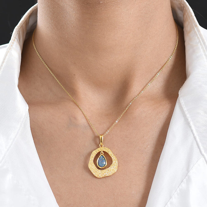 D'Joy - Boulder Opal Pear Cut Solitaire Pendant with Chain (Size 20) in Yellow Gold Plated Sterling Silver 4475729 2