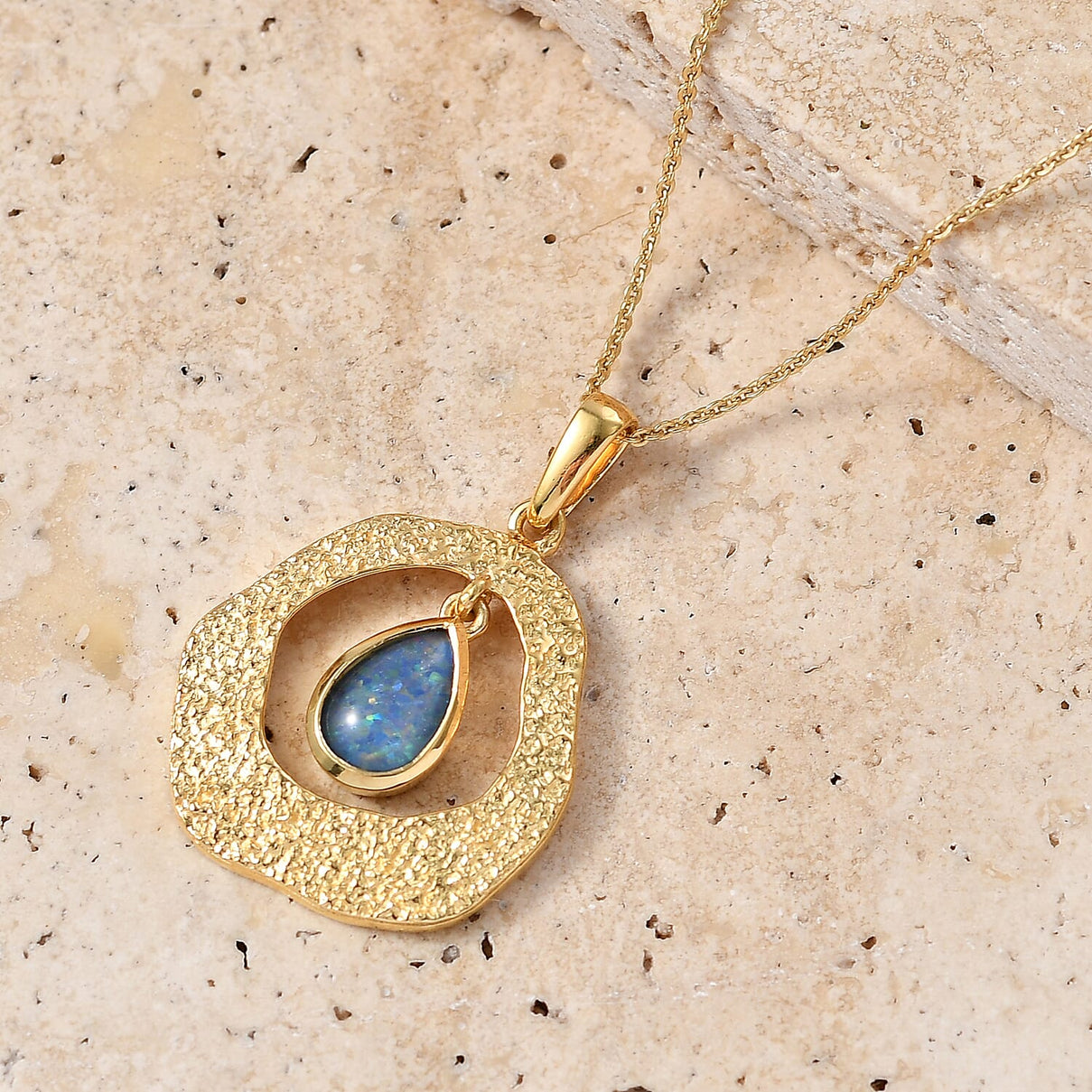 D'Joy - Boulder Opal Pear Cut Solitaire Pendant with Chain (Size 20) in Yellow Gold Plated Sterling Silver 4475729 3