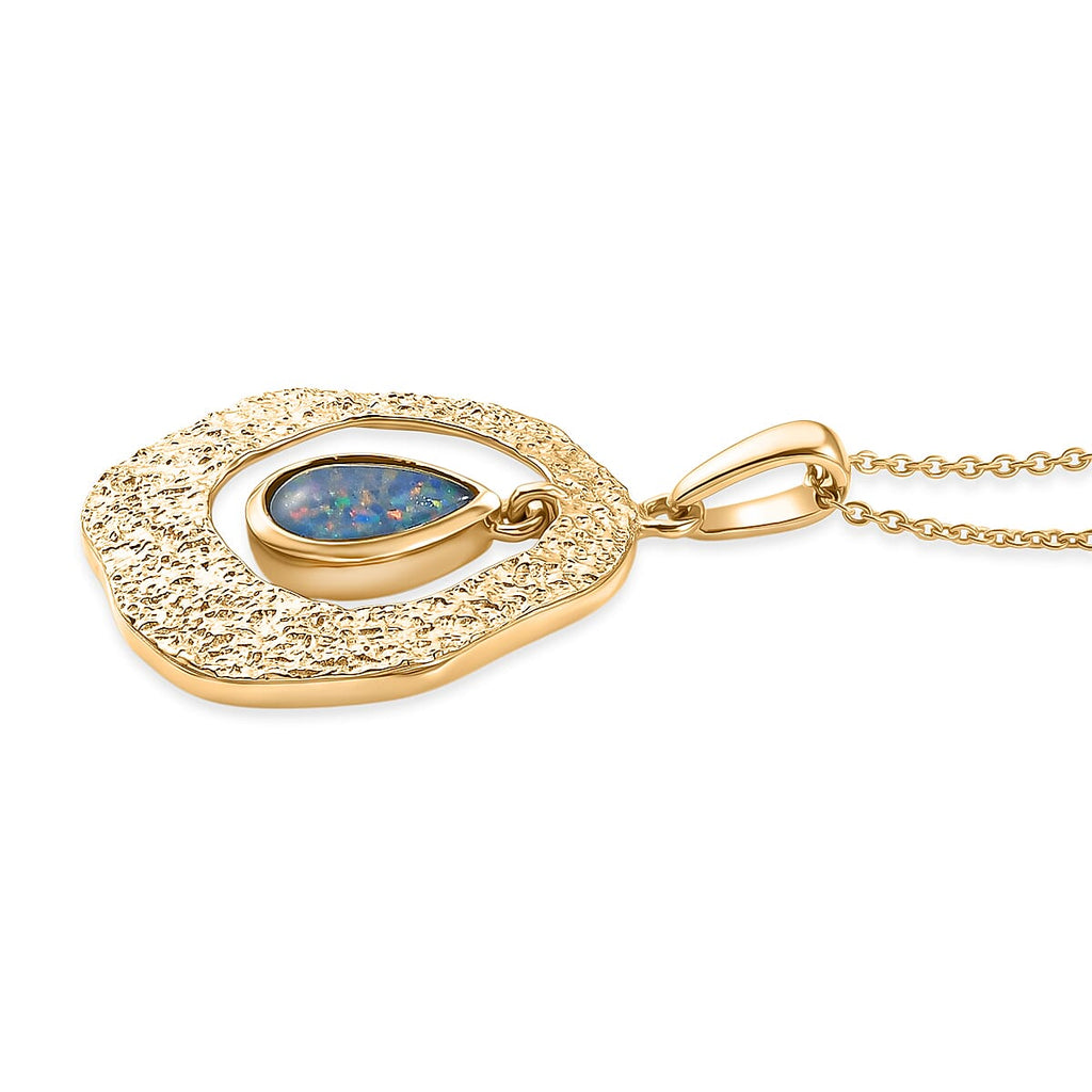 D'Joy - Boulder Opal Pear Pendant with Chain (Size 20) in Yellow Gold Plated Sterling Silver