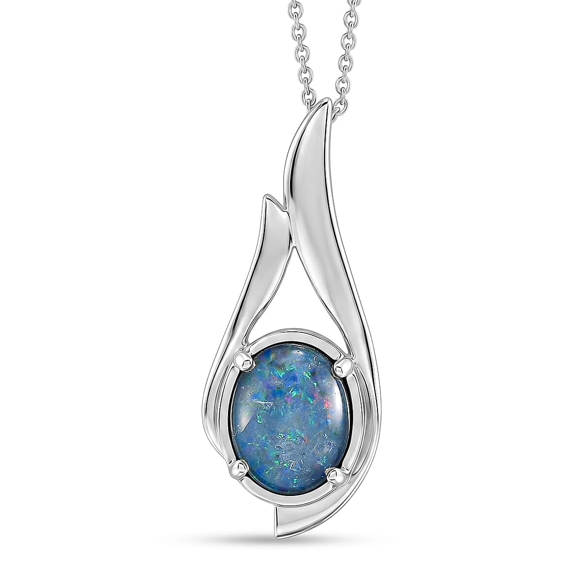 D'Joy - Boulder Opal Solitaire Pendant with Chain (Size 20) in Rhodium Overlay Sterling Silver 1.50 Ct. 4475725 0