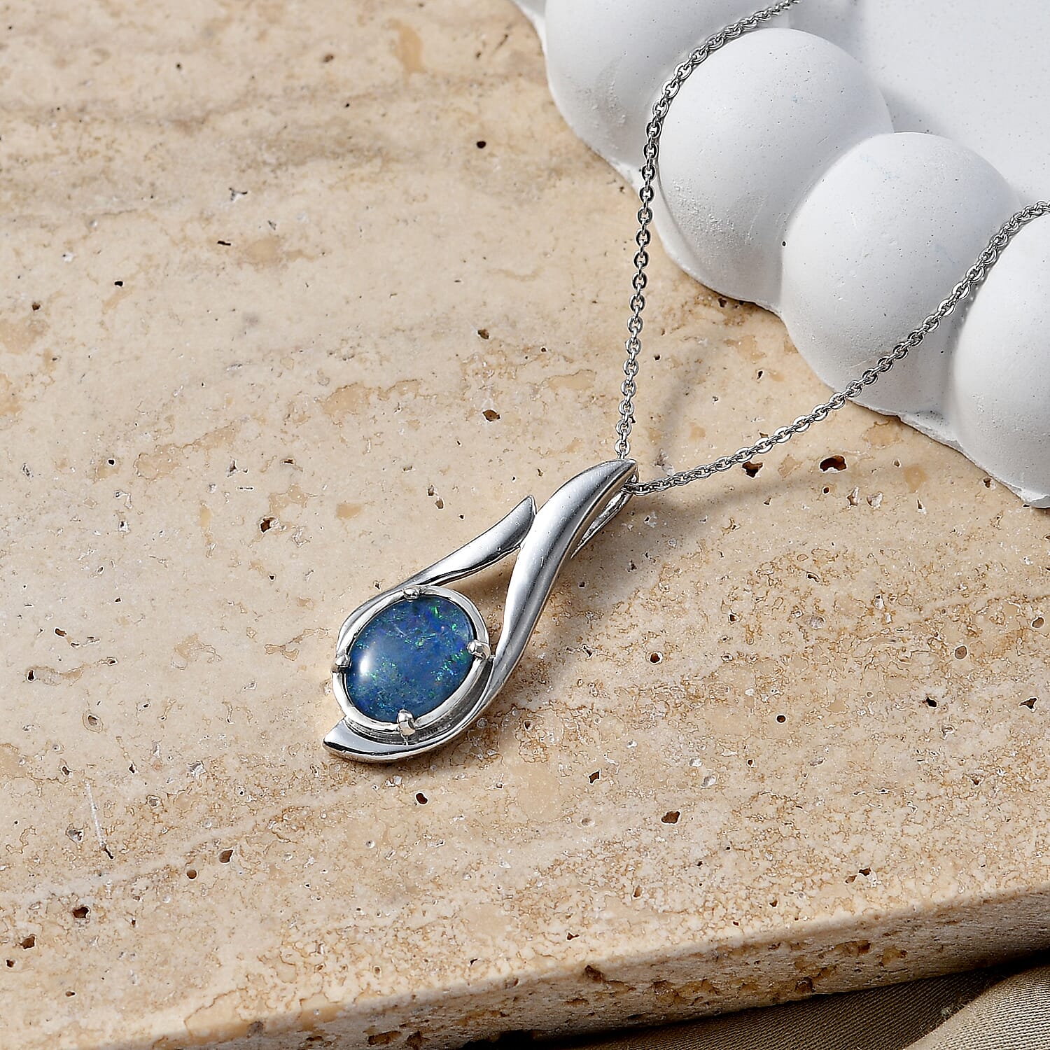 D'Joy - Boulder Opal Solitaire Pendant with Chain (Size 20) in Rhodium Overlay Sterling Silver 1.50 Ct. 4475725 3