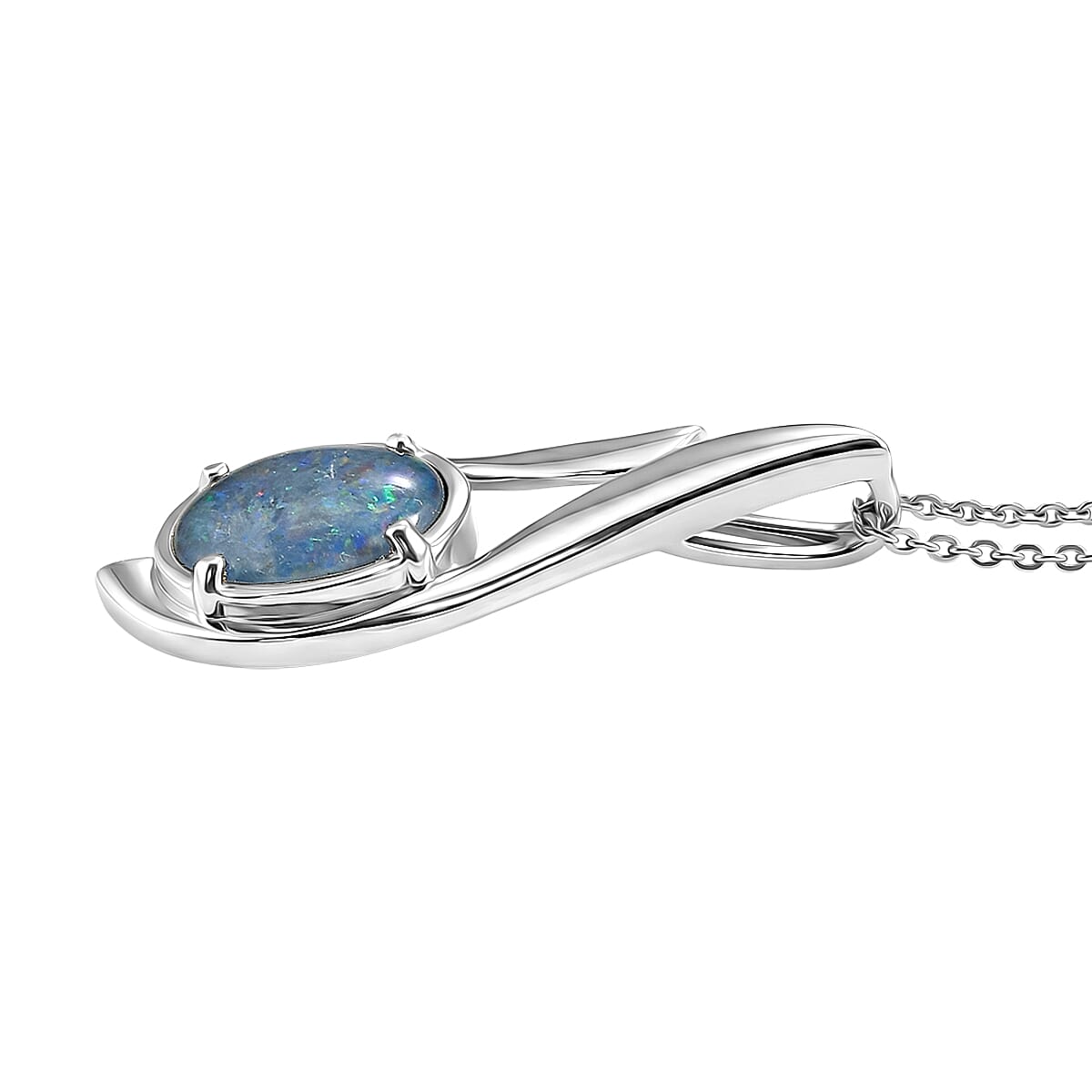 D'Joy - Boulder Opal Solitaire Pendant with Chain (Size 20) in Rhodium Overlay Sterling Silver 1.50 Ct. 4475725 4
