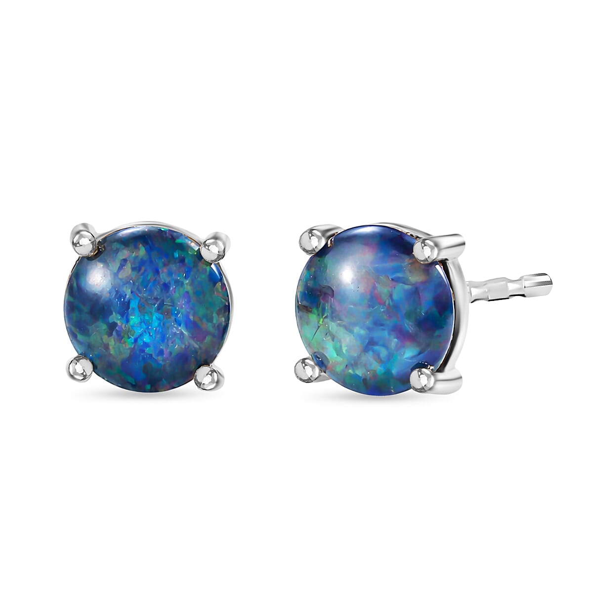 D'Joy - Boulder Opal Triplet Solitaire Stud Push Post Earring in Platinum Overlay Sterling Silver 1.64 Ct. 8568039 0