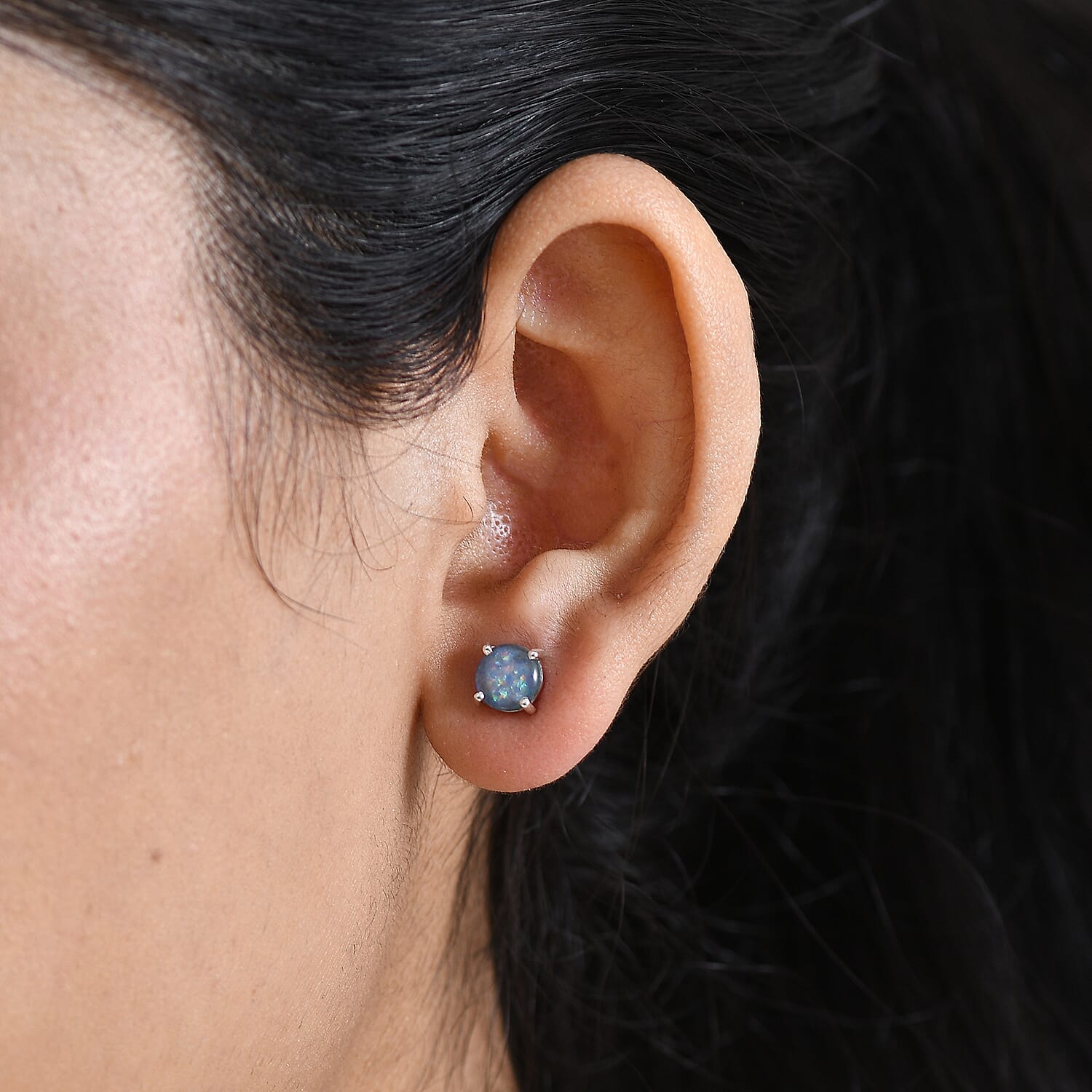 D'Joy - Boulder Opal Triplet Solitaire Stud Push Post Earring in Platinum Overlay Sterling Silver 1.64 Ct. 8568039 2