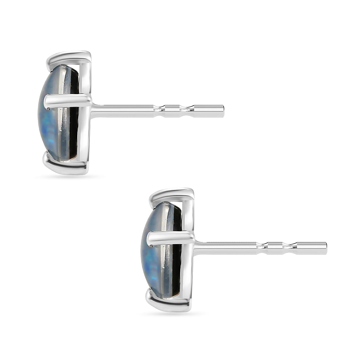 D'Joy - Boulder Opal Triplet Solitaire Stud Push Post Earring in Platinum Overlay Sterling Silver 1.64 Ct. 8568039 4