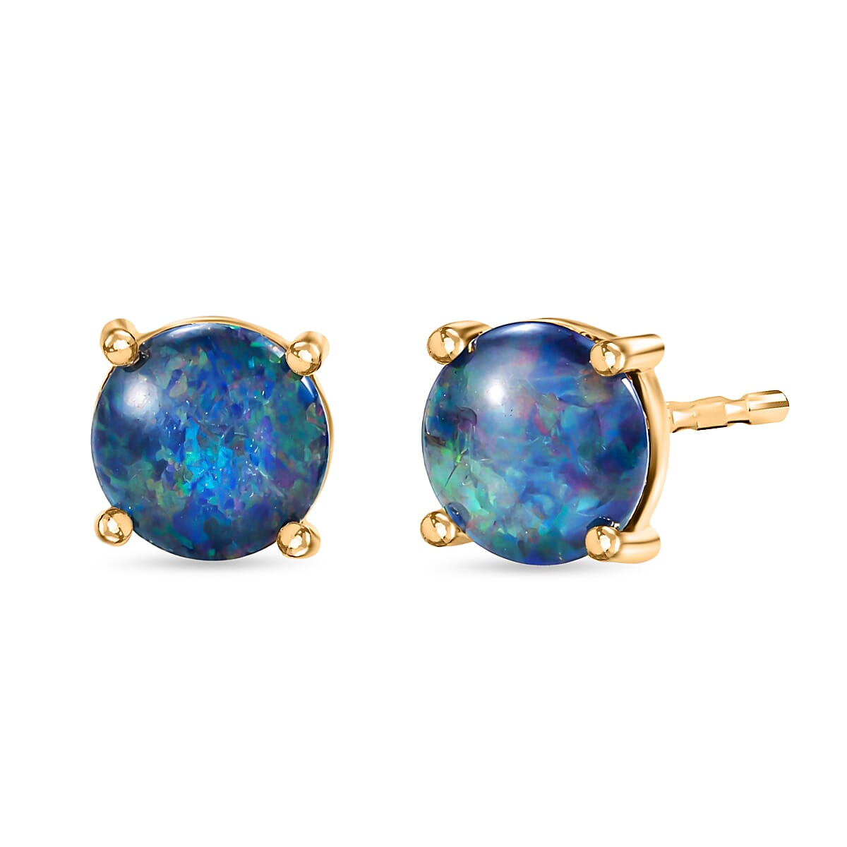 D'Joy - Boulder Opal Solitaire Stud Push Post Earring in Yellow Gold Plated Sterling Silver 1.64 Ct. V32513221 0