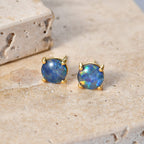 D'Joy - Boulder Opal Solitaire Stud Push Post Earring in Yellow Gold Plated Sterling Silver 1.64 Ct.