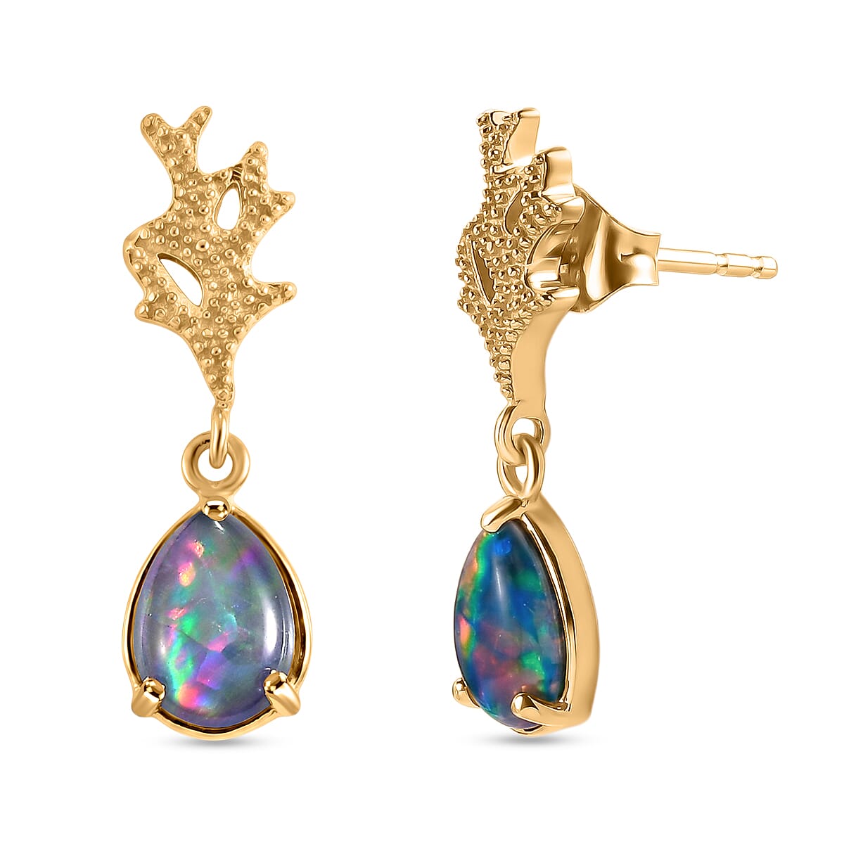 D'Joy - Boulder Opal Solitaire Stud Push Post Earring in Yellow Gold Plated Sterling Silver 1.80 Ct. 8568045 0