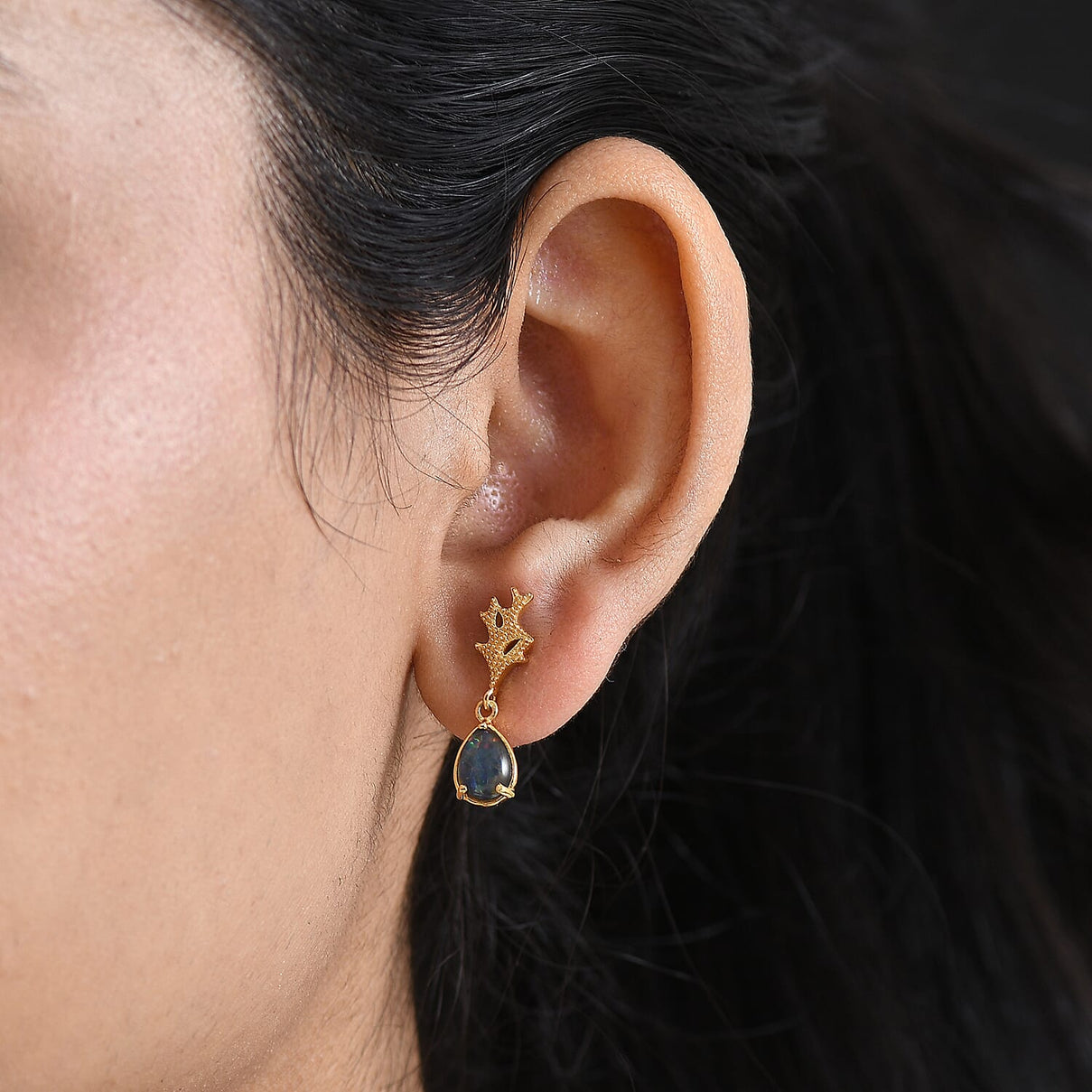 D'Joy - Boulder Opal Solitaire Stud Push Post Earring in Yellow Gold Plated Sterling Silver 1.80 Ct. 8568045 2