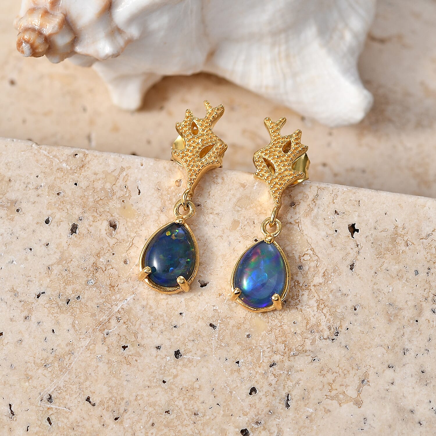 D'Joy - Boulder Opal Solitaire Stud Push Post Earring in Yellow Gold Plated Sterling Silver 1.80 Ct. 8568045 3