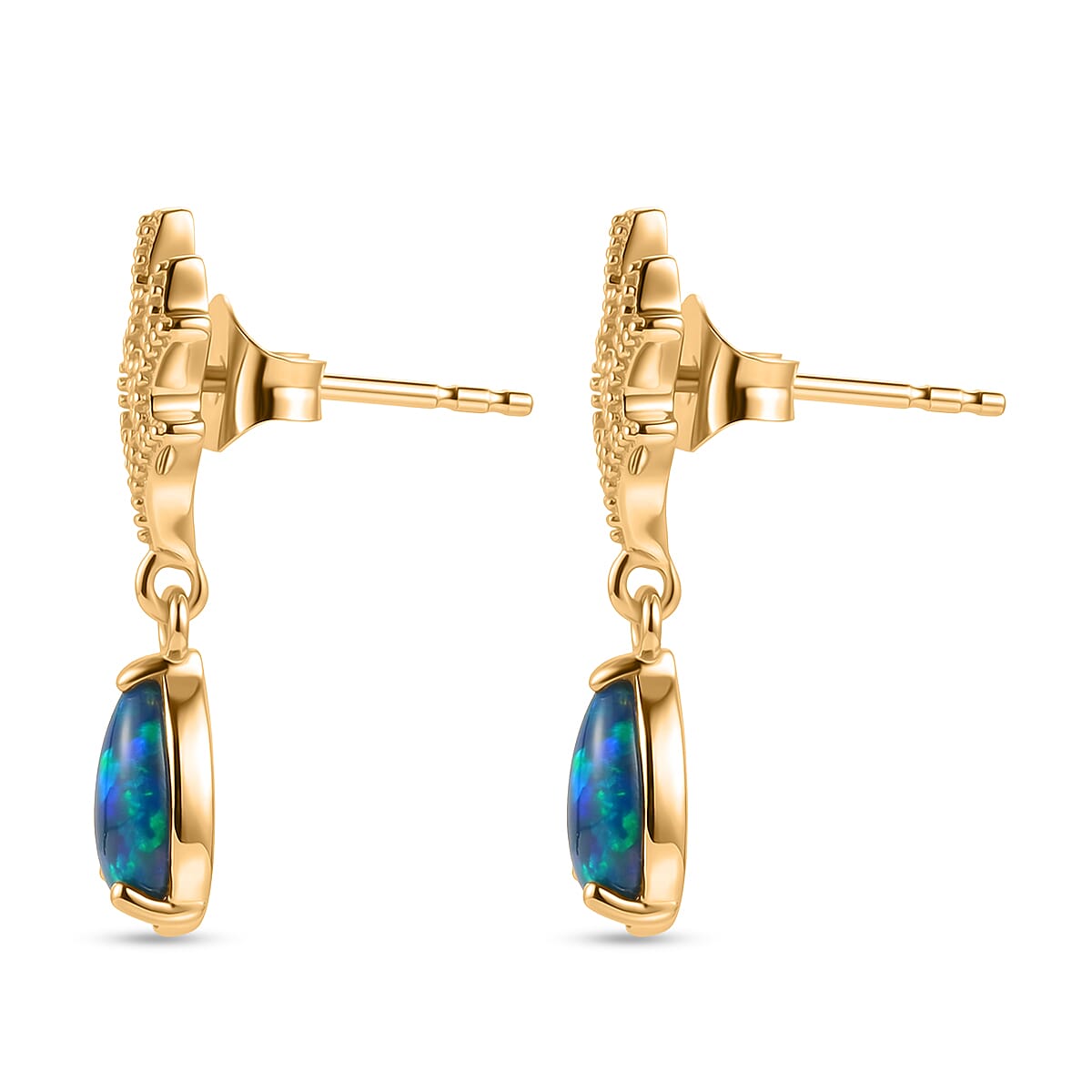 D'Joy - Boulder Opal Solitaire Stud Push Post Earring in Yellow Gold Plated Sterling Silver 1.80 Ct. 8568045 4