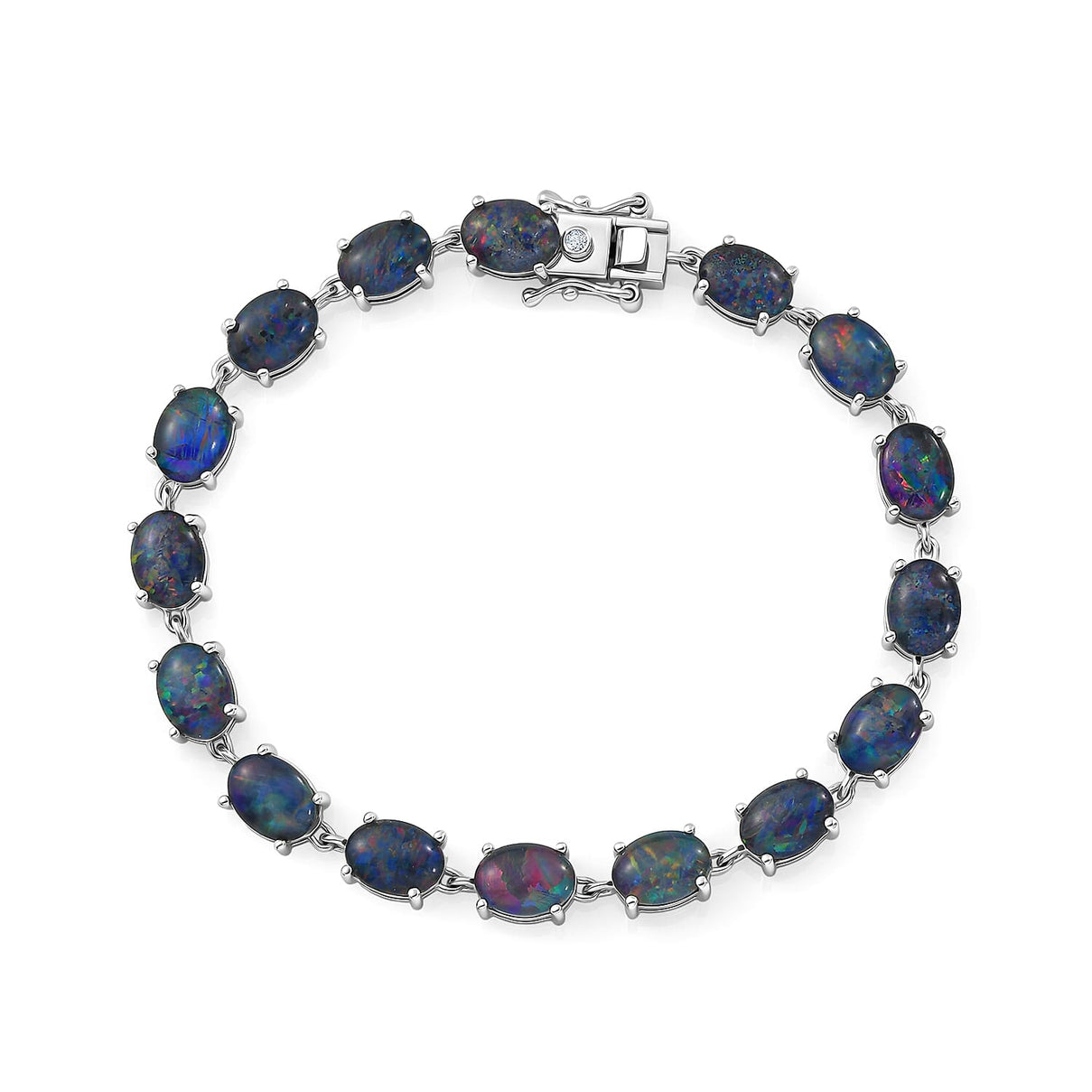 D'Joy - Boulder Opal White Zircon Cluster Bracelet (Size - 7) with GB Lock Box in Rhodium Overlay Sterling Silver 12.82 Ct. 8574519 0