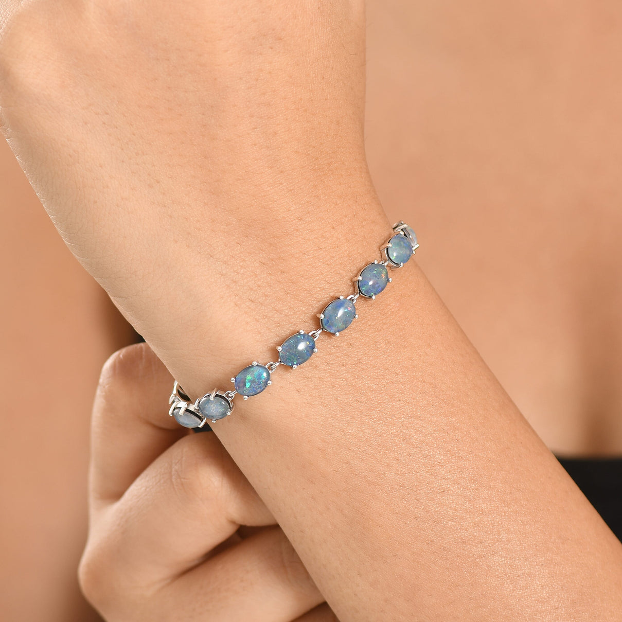 D'Joy - Boulder Opal White Zircon Cluster Bracelet (Size - 7) with GB Lock Box in Rhodium Overlay Sterling Silver 12.82 Ct. 8574519 2