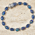 D'Joy - Boulder Opal White Zircon Cluster Bracelet (Size - 7) with GB Lock Box in Rhodium Overlay Sterling Silver 12.82 Ct.