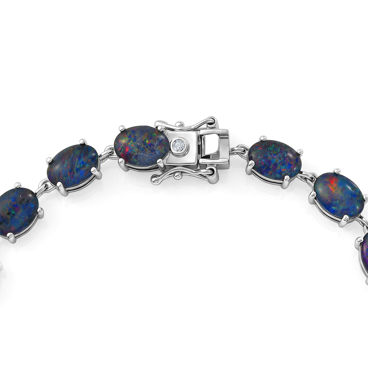D'Joy - Boulder Opal White Zircon Cluster Bracelet (Size - 7) with GB Lock Box in Rhodium Overlay Sterling Silver 12.82 Ct. 8574519 4