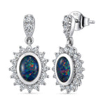 D'Joy - Boulder Opal White Zircon Dangling Earring with Push Back in Rhodium Overlay Sterling Silver 2.50 Ct.