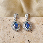 D'Joy - Boulder Opal White Zircon Dangling Earring with Push Back in Rhodium Overlay Sterling Silver 2.50 Ct.