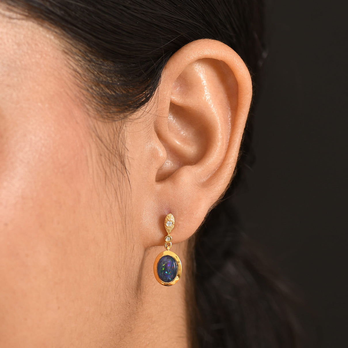 D'Joy - Boulder Opal White Zircon Dangling Earring with Push Post in Yellow Gold Plated Sterling Silver 1.75 Ct. 8568041 2