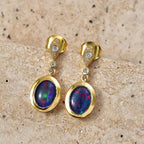 D'Joy - Boulder Opal White Zircon Dangling Earring with Push Post in Yellow Gold Plated Sterling Silver 1.75 Ct.