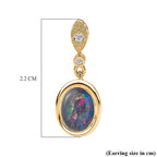 D'Joy - Boulder Opal White Zircon Dangling Earring with Push Post in Yellow Gold Plated Sterling Silver 1.75 Ct.