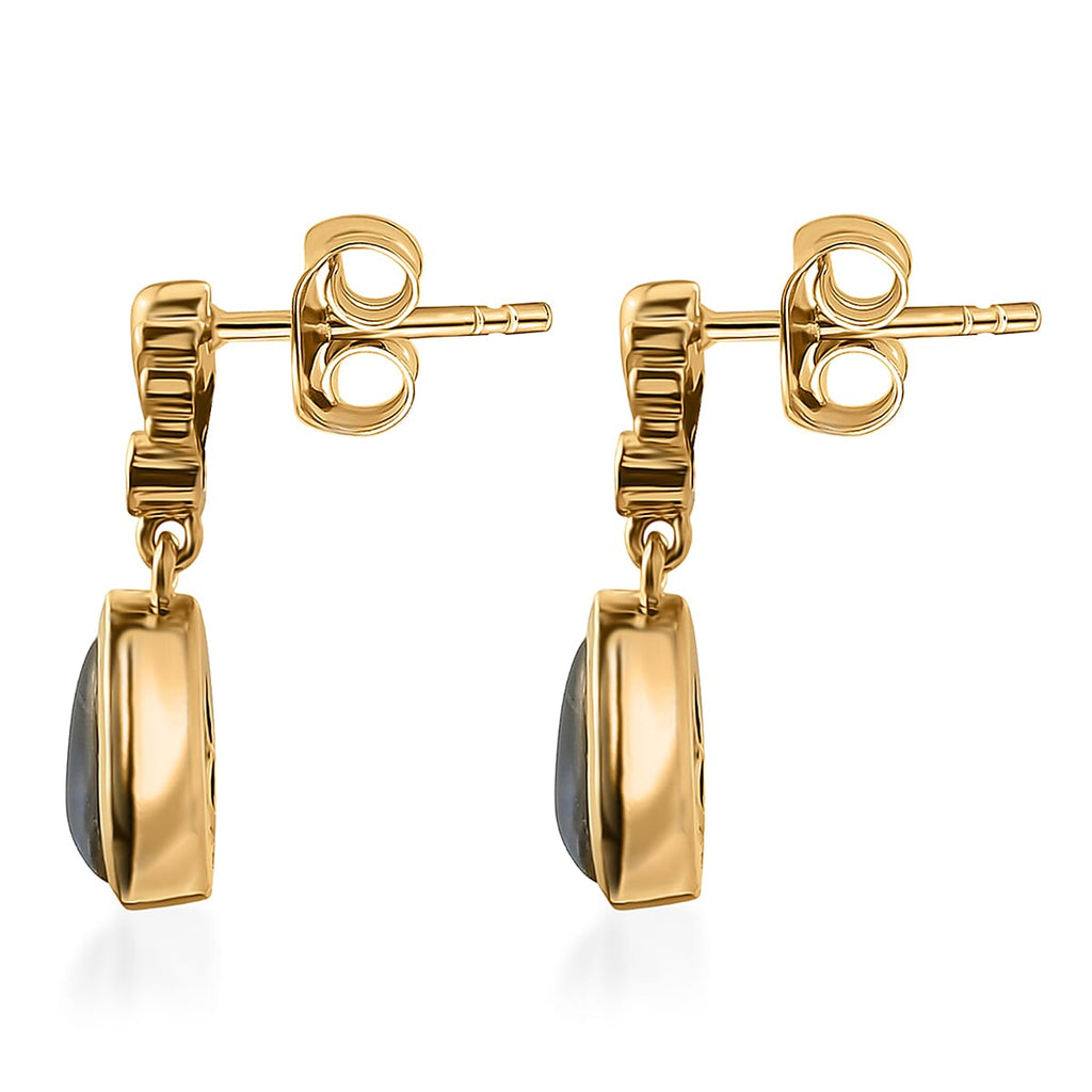 D'Joy - Boulder Opal White Zircon Dangling Earring with Push Post in Yellow Gold Plated Sterling Silver 1.36 Ct.