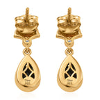 D'Joy - Boulder Opal White Zircon Dangling Earring with Push Post in Yellow Gold Plated Sterling Silver 1.36 Ct.