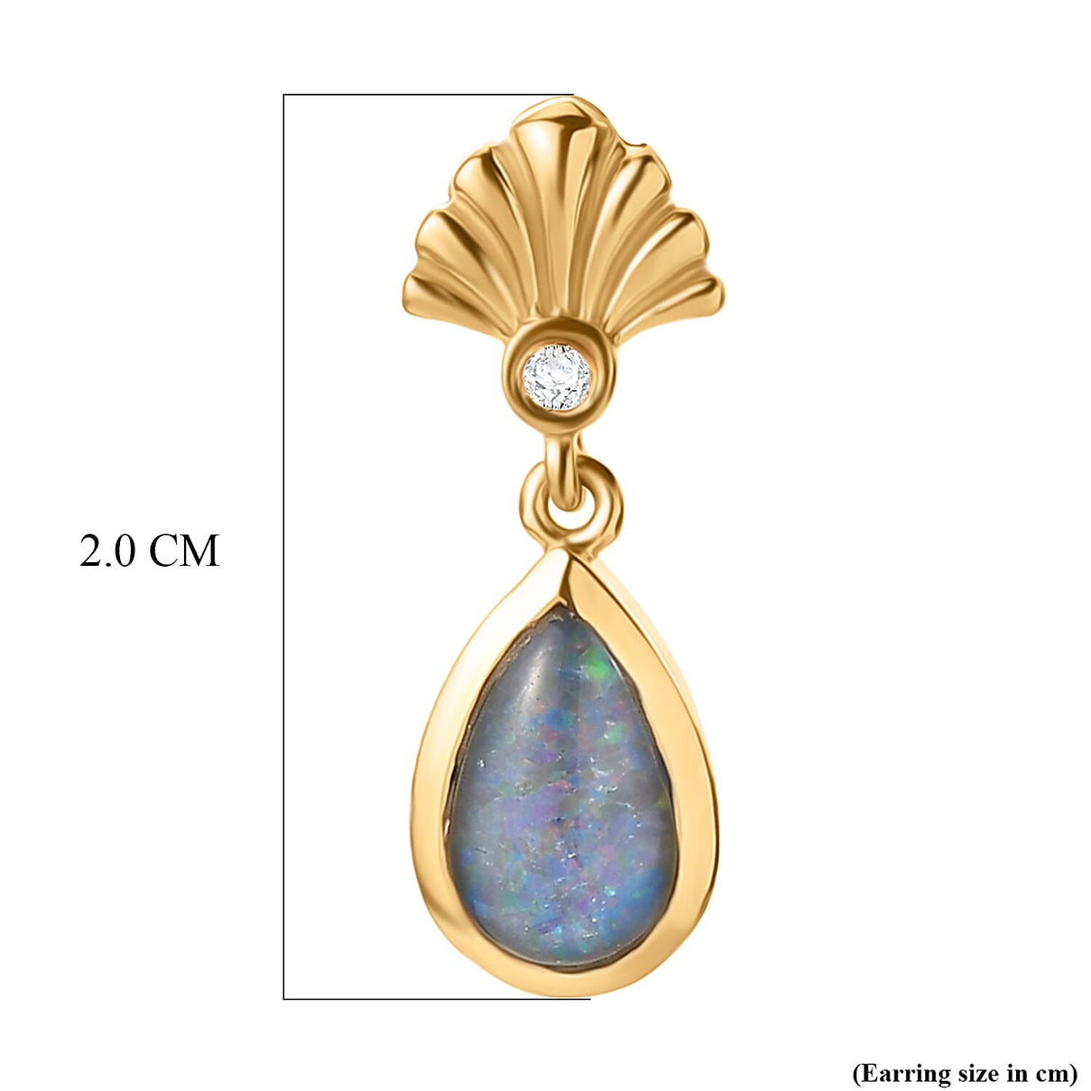 D'Joy - Boulder Opal White Zircon Dangling Earring with Push Post in Yellow Gold Plated Sterling Silver 1.36 Ct. 8568042 7