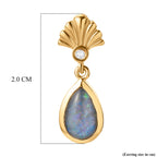 D'Joy - Boulder Opal White Zircon Dangling Earring with Push Post in Yellow Gold Plated Sterling Silver 1.36 Ct.