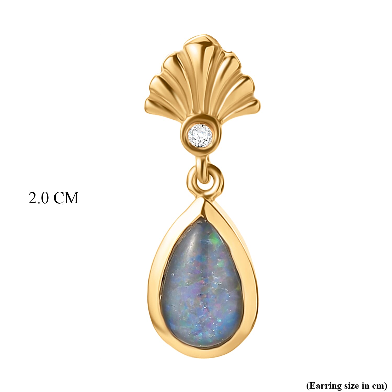 D'Joy - Boulder Opal White Zircon Dangling Earring with Push Post in Yellow Gold Plated Sterling Silver 1.36 Ct. 8568042 8