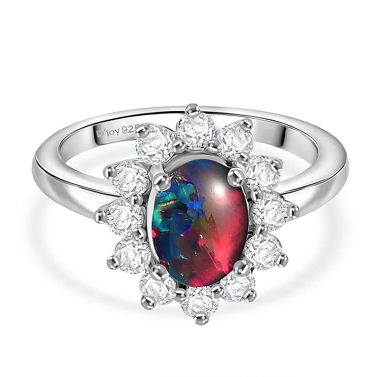 D'Joy Boulder Opal Triplet &amp; White Zircon Ring in Rhodium Overlay Sterling Silver 1.75 Ct. 8340637 0