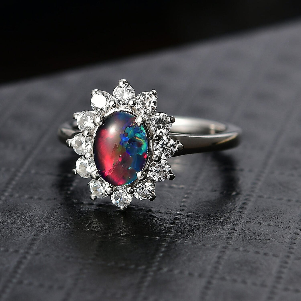 D'Joy Boulder Opal Triplet &amp; White Zircon Ring in Rhodium Overlay Sterling Silver 1.75 Ct. 8340637 2