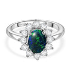D'Joy Boulder Opal Triplet & White Zircon Ring in Rhodium Overlay Sterling Silver 1.76 Ct.