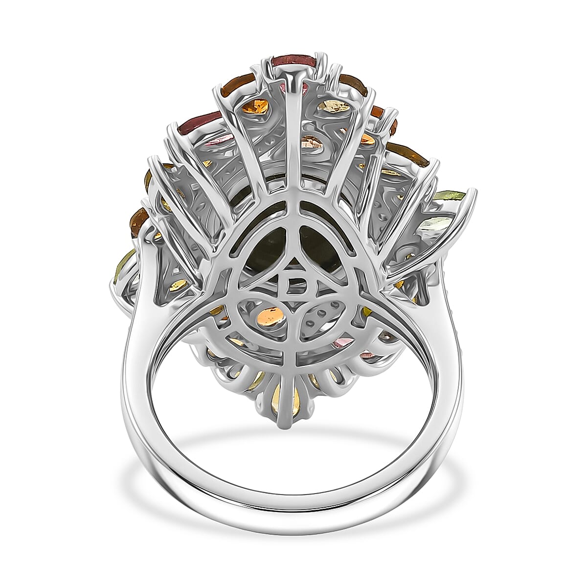 Boulder Opal White Zircon &amp; Multi-Tourmaline Cluster Ring in Rhodium Overlay Sterling Silver 6.70 Ct. 8568013 5