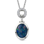 D'Joy - Boulder Opal & White Zircon Pendant with Chain (Size 20) in Rhodium Overlay Sterling Silver 1.35 Ct