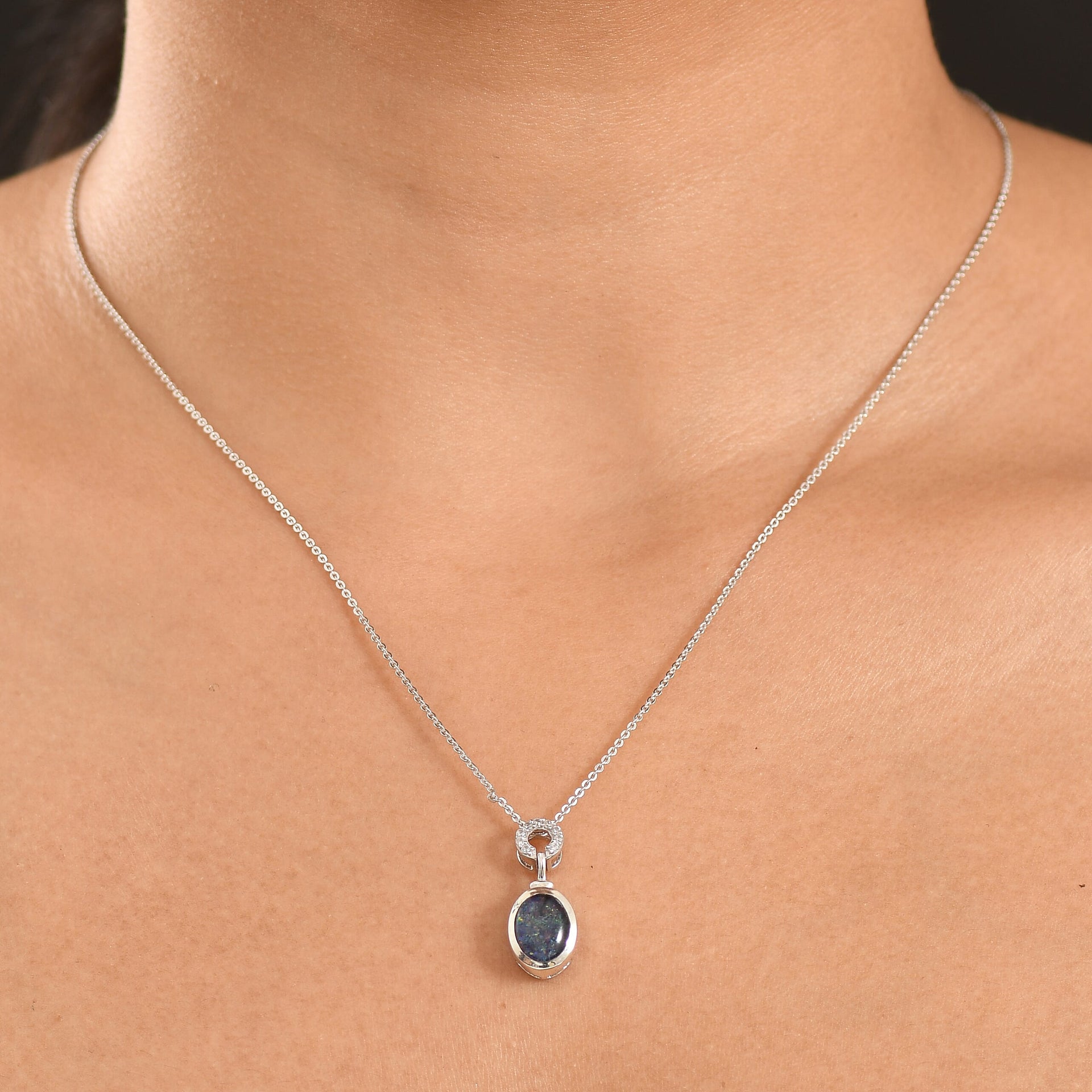 D'Joy - Boulder Opal &amp; White Zircon Pendant with Chain (Size 20) in Rhodium Overlay Sterling Silver 1.35 Ct 4475724 2